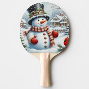 Cute, Vintage/Whimsical Christmas/winter snowman Ping Pong Paddle