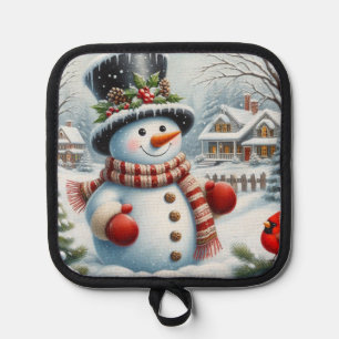 Cute, Vintage/Whimsical Christmas/winter snowman Pot Holder