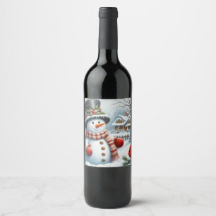 Cute, Vintage/Whimsical Christmas/winter snowman Wine Label