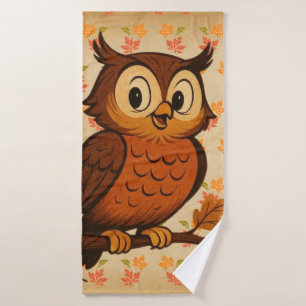 Cute, vintage whimsical fall/autumn owl bath towel