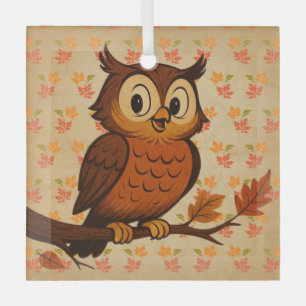 Cute, vintage whimsical fall/autumn owl glass tree decoration
