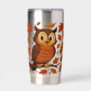 Cute, vintage whimsical fall/autumn owl insulated tumbler