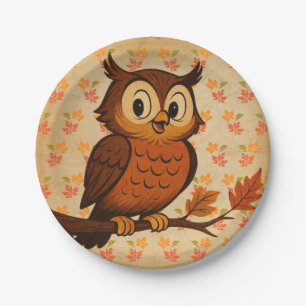 Cute, vintage whimsical fall/autumn owl paper plate