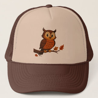 Cute, vintage whimsical fall/autumn owl trucker hat