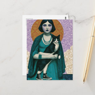 Cute Vintage woman and her cat Sneakers Postcard