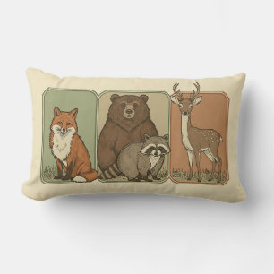 Cute Vintage Woodland Animals Lumbar Cushion