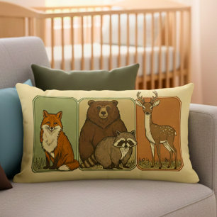Cute Vintage Woodland Animals Lumbar Cushion
