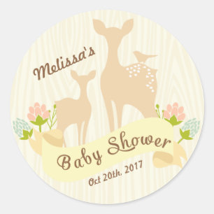 Cute Vintage Woodland Personalised Baby Shower Classic Round Sticker