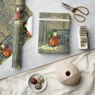 Cute Vintage Woodland Santa Wrapping Paper