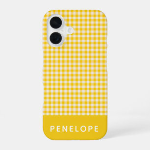 Cute Vintage Yellow Gingham Plaid Personalised iPhone 16 Case