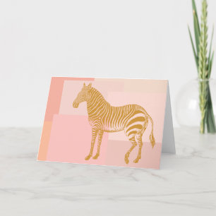 Cute Vintage Zebra Illustration in Pink and Gold Card