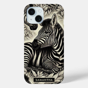 Cute Vintage Zebra Pattern iPhone 15 Case