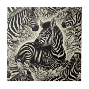 Cute Vintage Zebra Pattern Ceramic Tile