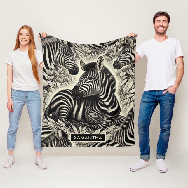 Cute Vintage Zebra Pattern Fleece Blanket (In Situ)