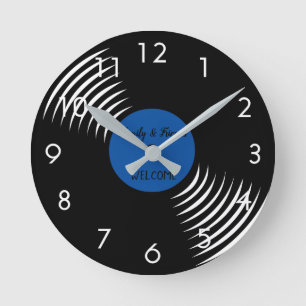 Cute Vinyl Record Welcome  Round Clock