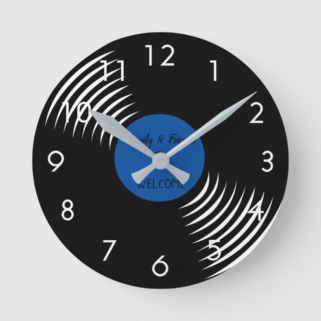 Cute Vinyl Record Welcome  Round Clock (Front)