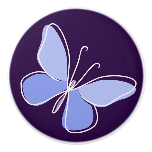 Cute Violet Blue Butterfly Doodle  Ceramic Knob (Front)