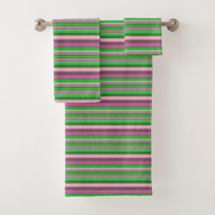 Cute violet green stripes bath towel set