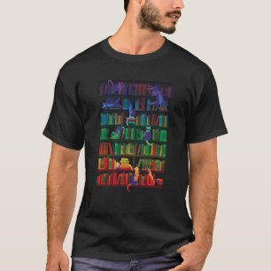 Cute Violet Kittens Cat Messing Up With The Librar T-Shirt