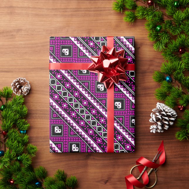 Cute violet lovely ukrainian patterns decorative wrapping paper (Holiday Gift)