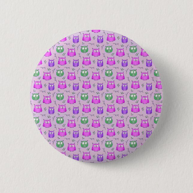 Cute Violet Owl Pattern 6 Cm Round Badge (Front)