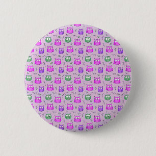 Cute Violet Owl Pattern 6 Cm Round Badge