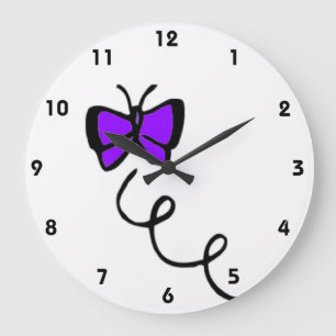 Cute Violet Purple Butterfly Large Clock
