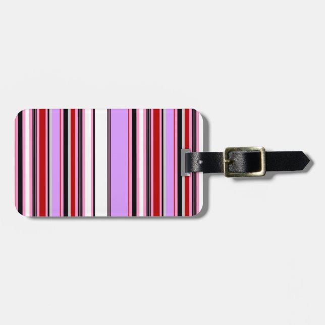 Cute violet red stripes luggage tag (Front Horizontal)