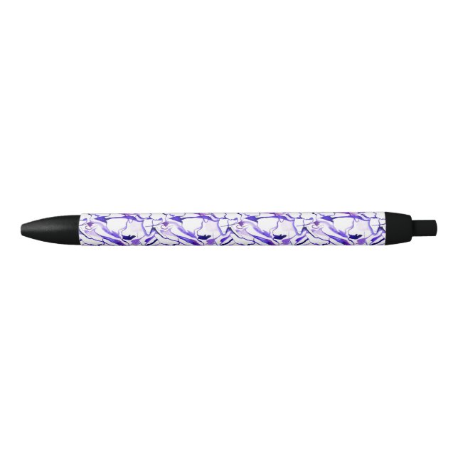 Cute violet watercolor abstract lines pattern blue ink pen (Front)
