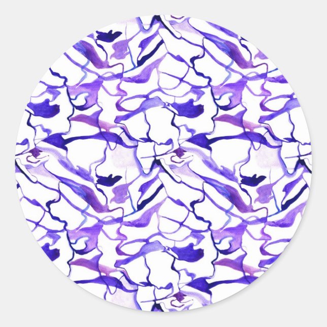 Cute violet watercolor abstract lines pattern classic round sticker (Front)