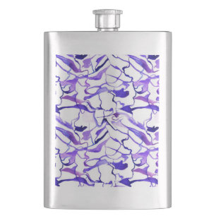 Cute violet watercolor abstract lines pattern hip flask