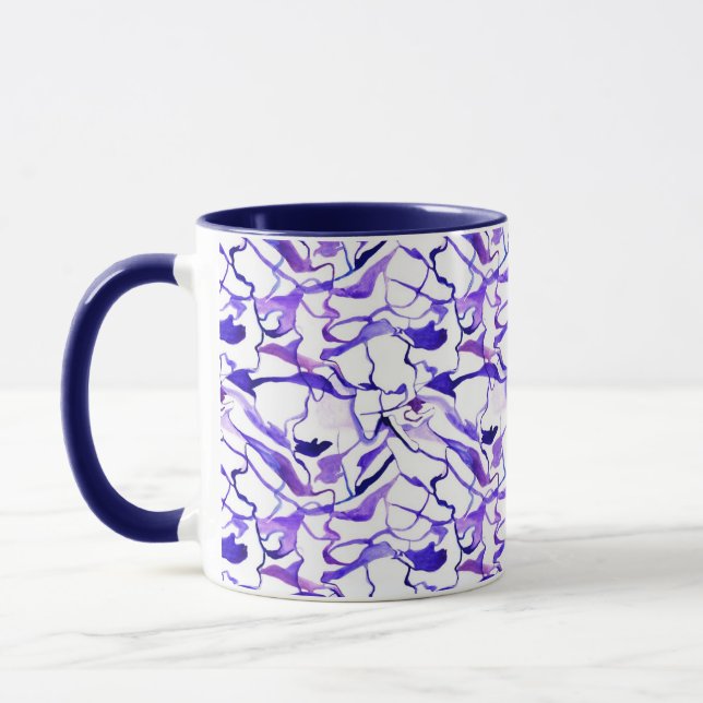 Cute violet watercolor abstract lines pattern mug (Left)
