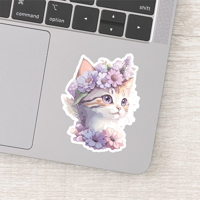 Cute Violet Watercolor Cat with Flora (Detail)