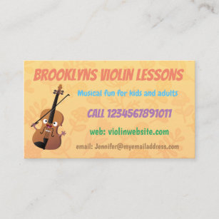Cute violin lessons teacher cartoon business card
