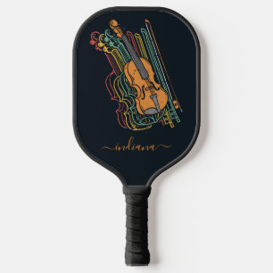 Cute Violin Personalised Monogram Script Pickleball Paddle