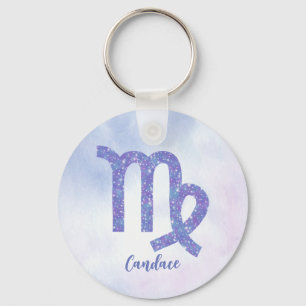 Cute Virgo Astrology Sign Personalised Purple Key Ring