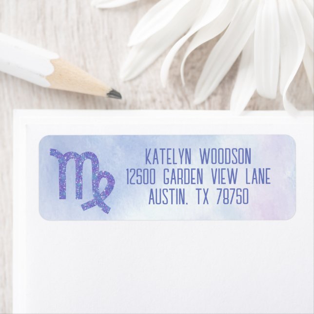 Cute Virgo Astrology Sign Purple Return Address Label (Insitu)