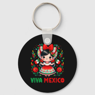 Cute Viva Mexico Girl Mexican Independence Day Key Ring