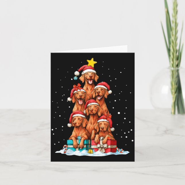 Cute Vizsla Viszla Dog Christmas Tree Xmas Hat  Card (Front)