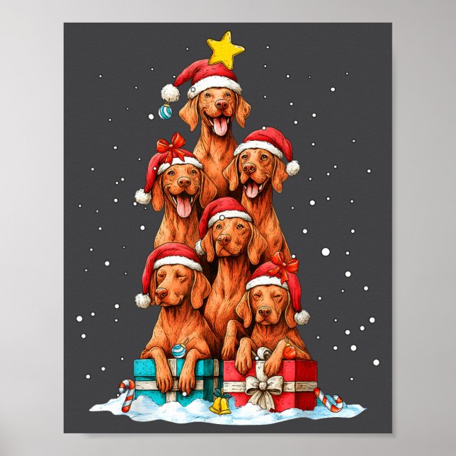 Cute Vizsla Viszla Dog Christmas Tree Xmas Hat  Poster (Front)