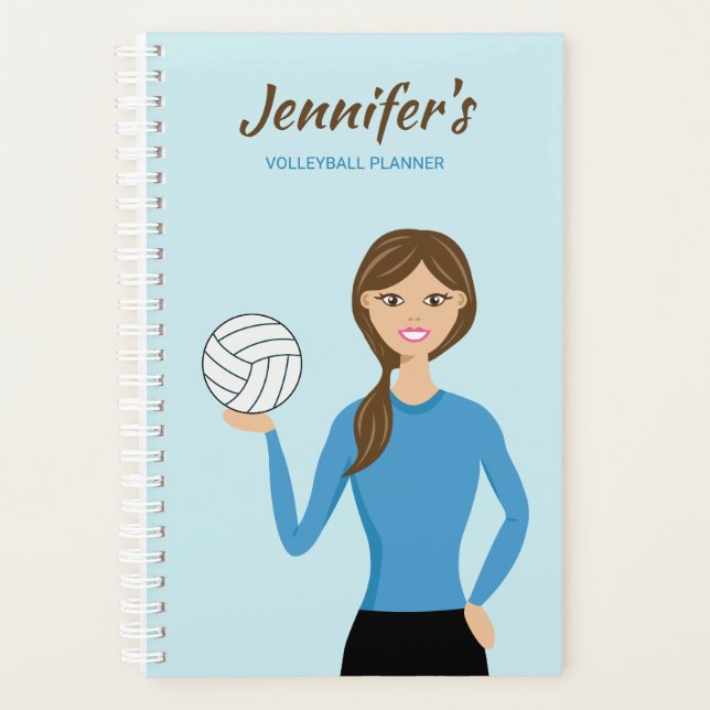 Cute Volleyball Girl Illustration & Custom Name Planner (Front)