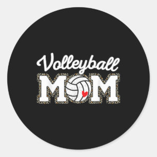 Cute Volleyball Mum Leopard Print Mothers Day Classic Round Sticker