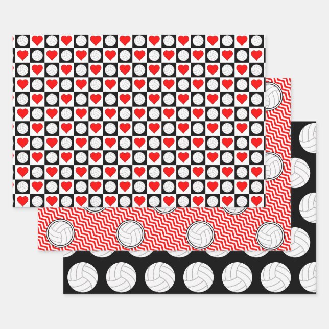 Cute Volleyball Patterns Sports Player Team Party Wrapping Paper Sheet (Set)