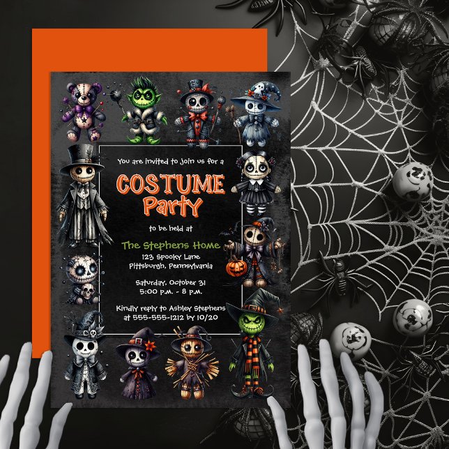 Cute Voodoo Doll Costumes Kids Halloween Party Invitation (Cute Voodoo Doll Costumes Kid's Costume Halloween Party Invitation - Print | Digital Download)