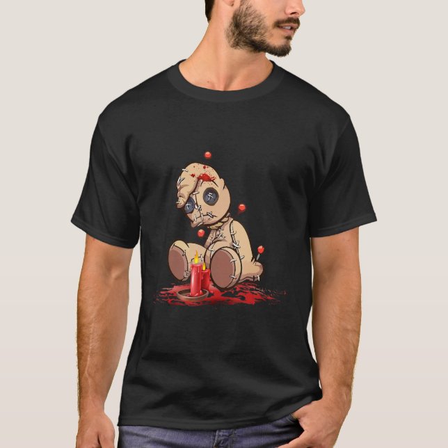 Cute Voodoo Teddy Bear Dolls Scary Acupuncture Cre T-Shirt (Front)