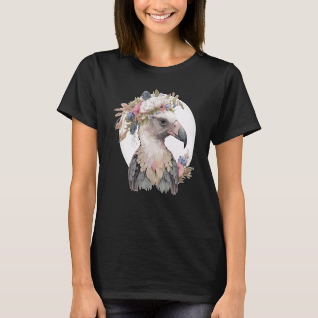 Cute Vulture Bird Flower Crown Floral Exotic Birds T-Shirt (Front)