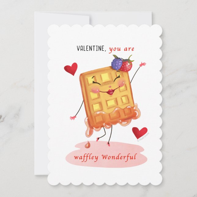 Cute Waffle Character Vintage Valentine Holiday Card (Front)