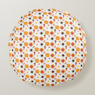 Cute Waffle & Coffee Breakfast Pattern Round Cushion