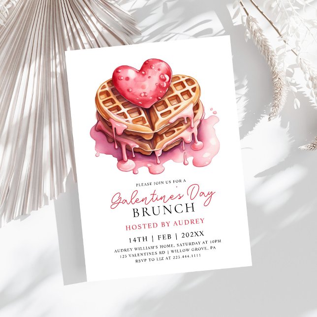  Cute Waffles Valentines Galentines Brunch Invitation (Creator Uploaded)