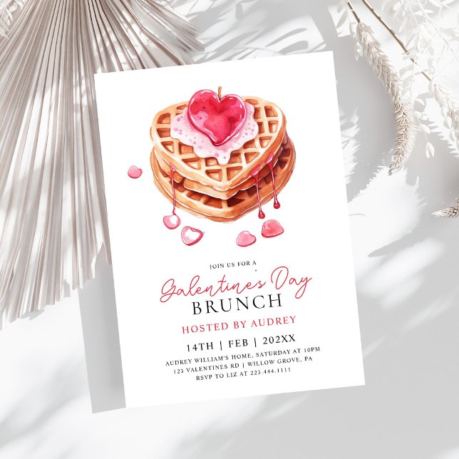  Cute Waffles Valentines Galentines Brunch Invitation (Creator Uploaded)